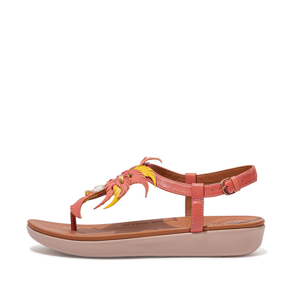 Fitflop Womens Sandals Pink - Tia Jewel Feather Leather Back-strap - RI7984016